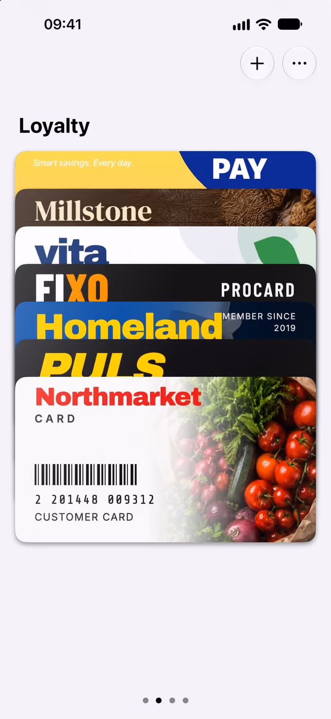 WalletCard: the stack of loyalty cards