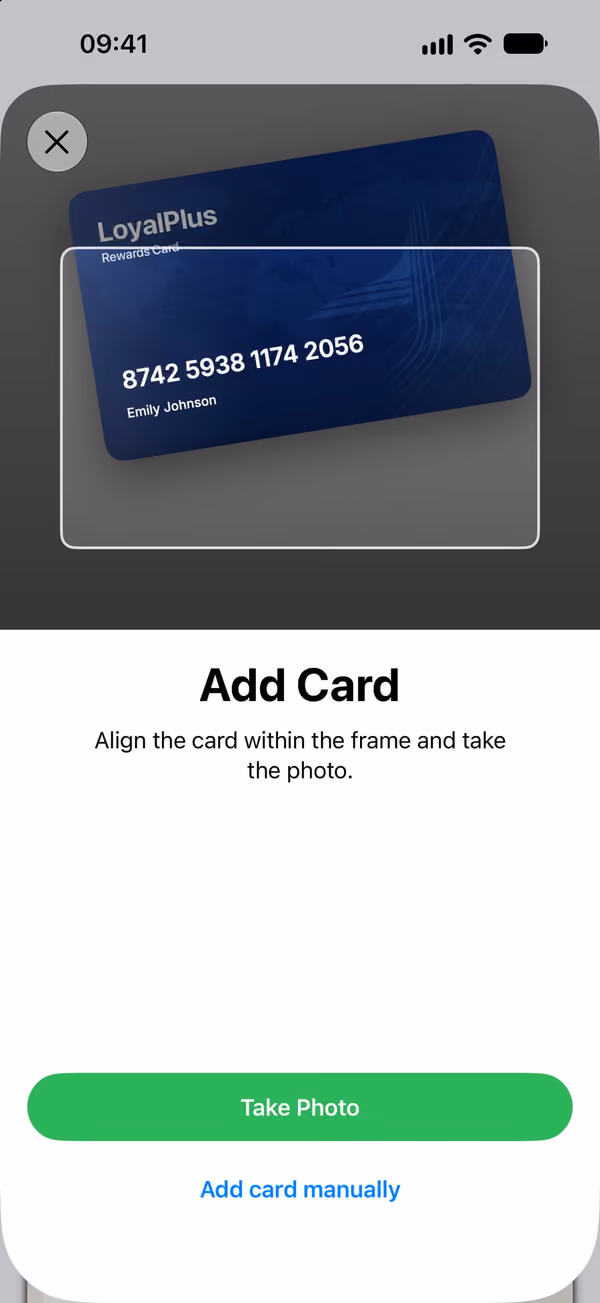 Scanner: the camera recognises a card